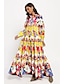 cheap Designer Dresses-Women&#039;s Floral Swing Maxi Dress with Ruffle Button Collar