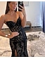 cheap Evening Dresses-A-Line Mermaid / Trumpet Evening Gown Open Back Dress Graduation Prom Sweep / Brush Train Sleeveless Sweetheart Wednesday Addams Family Lace Backless with Glitter Slit Appliques 2024