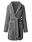 cheap Women&#039;s Robes-Women&#039;s Coral Fleece Bathrobe Pure Color Simple Casual Comfort Home Bed Wedding Party Coral Velvet Warm Breathable V Wire Long Sleeve Summer Fall Black Pink