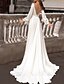 cheap Wedding Dresses-Reception Formal Wedding Dresses Two Piece Illusion Neck Scoop Neck Long Sleeve Sweep / Brush Train Satin Bridal Gowns With Solid Color 2023
