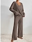 cheap Women&#039;s Loungewear-Women&#039;s Loungewear Sets Pure Color Casual Comfort Soft Home Daily Vacation Polyester Breathable V Wire Long Sleeve Sweater Pant Fall Winter Black Brown