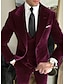 זול חליפות-חליפות חתונה קטיפה לגברים בצבע בורדו ירוק 3 חלקים בצבע אחיד בהתאמה אישית עם כפתור אחד 2024