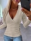 ieftine Bluze &amp; Cămăși Damă-Pentru femei Cămașă Bluză Striat Simplu Casual Buton Alb Manșon Lung Modă În V Primăvara &amp; toamnă