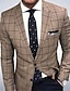 cheap Men&#039;s Blazers-Men&#039;s Cocktail Attire Blazer Business Formal Evening Birthday Party Fashion Casual Spring &amp;  Fall Polyester Plaid / Check Geometry Pocket Casual / Daily Single Breasted Blazer Brown
