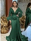 cheap Evening Dresses-Mermaid / Trumpet Evening Gown Elegant Dress Formal Wedding Court Train Long Sleeve V Neck Satin with Feather Glitter Ruched 2024