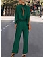 cheap Vacation Jumpsuit-Women&#039;s Jumpsuit High Waist Solid Color Stand Collar Elegant Wedding Work Regular Fit 3/4 Length Sleeve Black Green S M L Fall