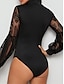 cheap Bodysuits-Women&#039;s Bodysuit Lace High Waist Solid Color Stand Collar Streetwear Work Street Regular Fit Long Sleeve Lantern Sleeve Black S M L Fall