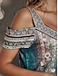 halpa Kuvioidut mekot-Naisten Kukka Katkaistu Painettu V kaula-aukko Mini mekko Etninen Päivittäin Loma Lyhythihainen Kesä Kevät