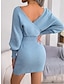 cheap Sweater Dresses-Women&#039;s Sweater Dress Knit Dress Jumper Dress Mini Dress Knitwear Warm Fashion Pure Color Outdoor Casual Daily Going out Surplice Neck Long Sleeve Ruched 2023 Regular Fit Black White Blue S M L