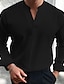 cheap Men&#039;s Casual Shirts-Men&#039;s Casual Shirt Black White Wine Dark Navy Blue Long Sleeve Plain V Neck Street Vacation Sexy Clothing Apparel Fashion Shirts Leisure