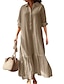 Χαμηλού Κόστους σχέδιο βαμβακερά &amp; λινά φορέματα-Γυναικεία Καθημερινό φόρεμα Βαμβακερό φόρεμα Βαμβακερό καλοκαιρινό φόρεμα Μακρύ φόρεμα Λινό Σουρωτά Κουμπί Βασικό Κλασσικό Καθημερινά Διακοπές Κολάρο Πουκαμίσου Μακρυμάνικο Άνοιξη Φθινόπωρο Χειμώνας
