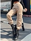 abordables pantalon cargo femme-Femme Pantalon Cargo Chino Coton Taille haute Toute la longueur Amande Automne