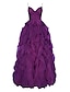 billige Quinceanera-kjoler-ballkjole festkjole vakker rygg elegant skoleball formell kveldskjole v-hals ermeløs feie/børstetog tyll med volanger ren farge 2022