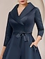 cheap Mother of the Bride Pantsuits-Jumpsuit / Pantsuit Mother of the Bride Dress With Overskirt Formal Fall Wedding Guest Party Simple Elegant Shirt Collar Ankle Length Satin 3/4 Length Sleeve with Bow(s) 2024