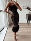 cheap Cocktail Dresses-Sheath / Column Cocktail Black Dress Sparkle &amp; Shine Dress Party Wear Wedding Guest Tea Length Sleeveless Strapless Sequined with Feather Sequin 2024