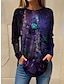 ieftine Tricouri Damă-Pentru femei Tricou Floral Imprimeu Concediu Sfârșit de săptămână Modă Manșon Lung Rotund Albastru piscină Primăvara &amp; toamnă