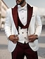cheap Tuxedo Suits-Black Red Burgundy Men&#039;s Prom Suits Wedding Prom Gothic Tuxedos 3 Piece Peak Color Block Standard Fit Single Breasted One-button 2024