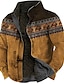 cheap Men&#039;s Print Fleece Jackets-Christmas Buffalo Print Jacket Mens Graphic Tribal Bandana Vintage Sherpa Coat Sports &amp; Outdoor Daily Wear Going Fall Winter Stand Collar Long Sleeve Yellow Blue Native American Casual Brown Leather