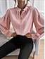 cheap Women&#039;s Blouses &amp; Shirts-Women&#039;s Shirt Lantern Sleeve Blouse Plain Button Work Daily Long Sleeve Standing Collar Black Spring &amp;  Fall