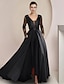 cheap Mother of the Bride Dresses-Jumpsuits Mother of the Bride Dress Formal Wedding Guest Elegant Party V Neck Floor Length Satin Lace Long Sleeve with Appliques 2024