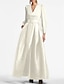 Χαμηλού Κόστους Βραδινά Φορέματα-βραδινό φόρεμα σε γραμμή φόρεμα για πάρτι κομψό επίσημο φόρεμα για καλεσμένους γάμου κοντό μανίκι v ζώνη στο λαιμό / σατέν σατέν με πιέτες 2024