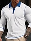 cheap Classic Polo-Men&#039;s Waffle Polo Shirt Button Up Polos Casual Sports Lapel Long Sleeve Fashion Basic Color Block Button Spring &amp;  Fall Regular Fit White Red Blue Orange Brown Waffle Polo Shirt