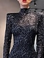 cheap Evening Dresses-Mermaid / Trumpet Evening Gown Elegant Dress Formal Cocktail Party Floor Length Long Sleeve High Neck Sequined with Sequin 2024