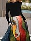 abordables Vestidos estampados-Mujer Vestido de invierno Vestido de una línea Abstracto Estampado Cuello Barco Vestido Midi Diario Vacaciones Manga Larga Otoño Invierno