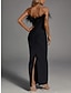cheap Evening Dresses-Sheath / Column Black Evening Gowns Elegant Dress Formal Fall Ankle Length Sleeveless Strapless Stretch Fabric with Feather Slit 2024