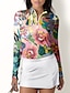 preiswerte Frauengolfkleidung-Damen poloshirt Rosa Langarm Sonnenschutz Shirt Blumen Herbst Winter Damen-Golfkleidung, Kleidung, Outfits, Kleidung
