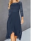 cheap Romantic Lace Dresses-Women&#039;s Party Dress Lace Dress Cocktail Dress Midi Dress Navy Blue 3/4 Length Sleeve Pure Color Lace Spring Fall Winter Crew Neck Fashion Wedding Guest Vacation 2023 S M L XL XXL 3XL