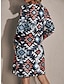 cheap Print Casual Dress-Geometric Tribal Print V Neck Mini Dress Shirt