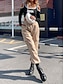 Недорогие женские брюки-карго-Жен. Брюки карго Чино Хлопок Завышенная Полная длина Миндальный Осень