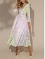 זול שמלות עם הדפס-בגדי ריקוד נשים פרחוני דפוס צווארון V שמלה ארוכה שמלת מקסי חופשה שרוול 4\3 אביב סתיו