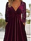 cheap Sequin Dresses-Women&#039;s Velvet Dress Sequin Dress Party Dress Midi Dress Wine Long Sleeve Spring Fall Winter V Neck Party Winter Dress