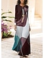 abordables Robes à motifs-Femme Bloc de couleur Imprimer Col Ras du Cou robe longue du quotidien Rendez-vous manche longue Automne Hiver
