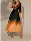 Χαμηλού Κόστους Print Φορέματα-Γυναικεία Ombre Στάμπα Λαιμόκοψη V Μακρύ Φόρεμα Μάξι Φόρεμα Διακοπές 3/4 Μήκος Μανικιού Άνοιξη Φθινόπωρο