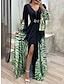 cheap Party Dresses-Women&#039;s Prom Dress Party Dress Split Print V Neck Long Sleeve Ombre Green Spring Winter