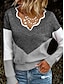 cheap Sweaters-Women&#039;s Pullover Sweater Jumper V Neck Crochet Knit Cotton Blend Oversized Fall Winter Regular Daily Weekend Casual Long Sleeve Solid Color Blue Khaki Dark Gray S M L