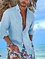 preiswerte Baumwoll-Leinenhemd-Herren Hemd leinenhemd Sommerhemd Strandhemd Schwarz Weiß Blau Langarm Glatt Umlegekragen Frühling Sommer Casual Täglich Bekleidung