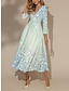 cheap Print Dresses-Women&#039;s Floral Print V Neck Long Dress Maxi Dress Vacation 3/4 Length Sleeve Spring Fall