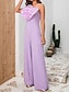 cheap Party Jumpsuits-Women&#039;s Jumpsuit Backless Solid Color Round Neck Elegant Wedding Party Wide Leg Regular Fit Long Sleeve Purple S M L Fall