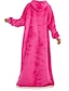 Χαμηλού Κόστους Γυναικείες ρόμπες-γυναικεία φορετή κουβέρτα με κουκούλα με κουκούλα κουβέρτα πιτζάμα σαλονάκια καθαρό χρώμα ζεστό βελούδινο casual σπίτι καθημερινό κρεβάτι φανέλα ζεστό αναπνέον με κουκούλα μακρυμάνικη τσέπη
