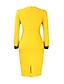 Недорогие однотонные рабочие платья-женское рабочее платье новогоднее платье платье-футляр полуформальное платье офисная повседневная работамодное платье миди на пуговицах с круглым вырезом с длинным рукавом однотонное тонкое желтое