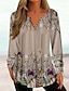 cheap Women&#039;s Blouses &amp; Shirts-Women&#039;s Shirt Henley Shirt Blouse Floral Button Print Casual Holiday Tunic Basic Long Sleeve Round Neck Blue Spring Fall
