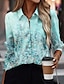 cheap Women&#039;s Blouses &amp; Shirts-Women&#039;s Shirt Blouse Floral Button Print Casual Holiday Fashion Long Sleeve Shirt Collar Blue Spring &amp;  Fall