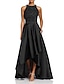 billige Cocktailkjoler-a-line bryllup gjestekjoler gnistrende svart kjole pluss størrelse festklær semi-formelle asymmetriske ermeløs juvelhals høst bryllup gjest sateng med perlepaljett 2023