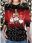 cheap Women&#039;s T-shirts-Women&#039;s T shirt Tee Christmas Shirt Santa&#039;s Helper Yellow Red Blue Print Long Sleeve Christmas Weekend Festival / Holiday Round Neck Regular Fit Spring &amp;  Fall