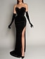 Χαμηλού Κόστους Βραδινά Φορέματα-Τρομπέτα / Γοργόνα Βραδινά φορέματα Βίντατζ Φόρεμα Επίσημο Μασκάρεμα Ουρά Αμάνικο Στράπλες Μαύρο φόρεμα Βελούδο με Πιασίματα Φόρεμα 2024