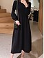 abordables robe pull-Robe Pull Robe en maille Femme Robe mi-longue Extérieur du quotidien Vacances manche longue Col Ras du Cou Ruché Patchwork Tricot Mode Couleur monochrome Standard 2023 Noir Kaki Abricot Taille Unique